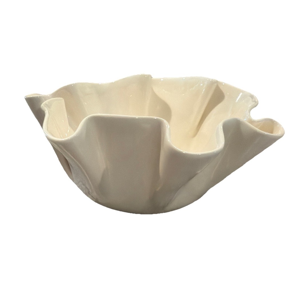 Vtg Handmade Original Glazed Ceramic Ripple Ruffle Wavy Edge Bowl